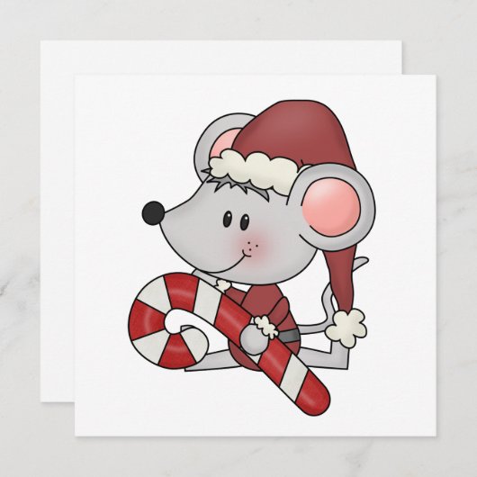 Cartes Pour Fêtes Annuelles Souris de Noël avec du sucre de canne (Devant / Derrière)