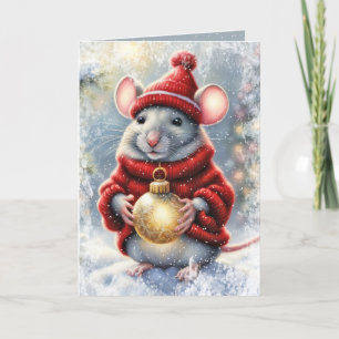 Cartes Pour Fêtes Annuelles Souris De Noël Avec Ornement D'Or
