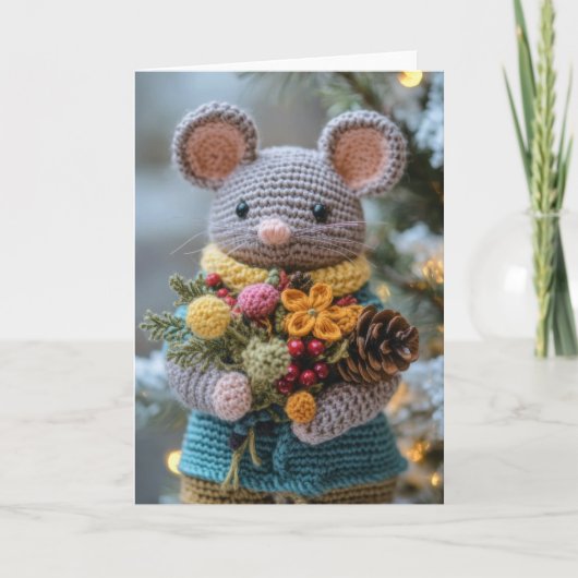 Cartes Pour Fêtes Annuelles Souris de Noël Crochetée (Devant)