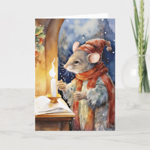 Cartes Pour Fêtes Annuelles Souris de Noël de l'Aquarelle mignonne