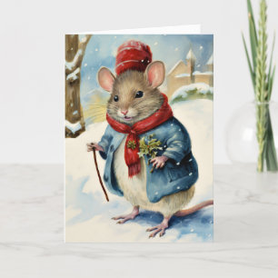 Cartes Pour Fêtes Annuelles Souris de Noël de l'Aquarelle mignonne