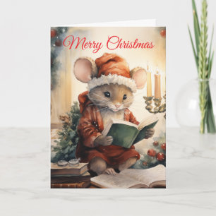 Cartes Pour Fêtes Annuelles Souris de Noël lisant