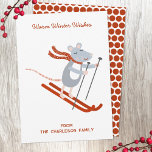 Cartes Pour Fêtes Annuelles Souris de ski mignonne personnalisée<br><div class="desc">Une petite souris amusante à skier. Art original de Nic Squirrell. Changez le message de bienvenue et le nom pour personnaliser.</div>