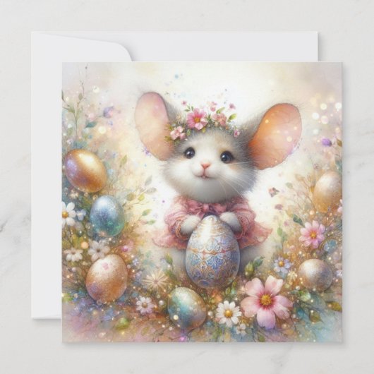 Cartes Pour Fêtes Annuelles Souris en fleurs Jardin de Pâques (Devant)