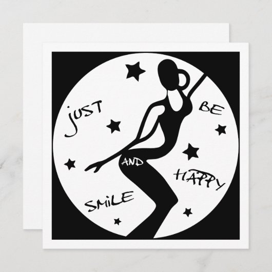 Cartes Pour Fêtes Annuelles Souris Et Sois Heureuse, Drôle Stick femme (Devant / Derrière)