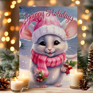 Cartes Pour Fêtes Annuelles Souris mignonne à Santa Hat Joyeuses Fêtes