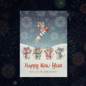 Cartes Pour Fêtes Annuelles Souris Mignonnes Nouvel An Feux d'Artifice