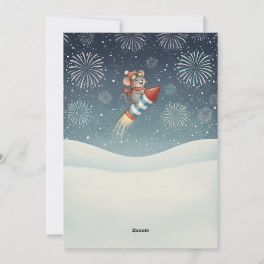 Cartes Pour Fêtes Annuelles Souris Mignonnes Nouvel An Feux d'Artifice (Dos)