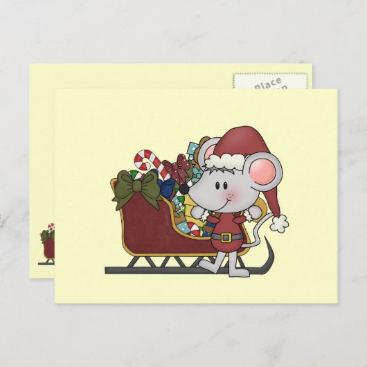 Cartes Pour Fêtes Annuelles Souris père Noël Avec Motoneige (Devant / Derrière)