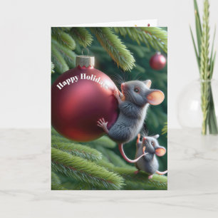 Cartes Pour Fêtes Annuelles Souris sur un ornement de Noël rouge