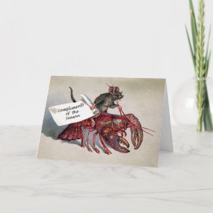 Cartes Pour Fêtes Annuelles Souris victorienne chevauchant un homard