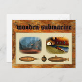 Cartes Pour Fêtes Annuelles sous-marin en bois (Devant / Derrière)