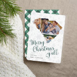 Cartes Pour Fêtes Annuelles South Carolina Home State Photo Collage Christmas<br><div class="desc">Merry Christmas, y'all! This cute South Carolina holiday card features the saying in whimsical hunter green script lettering beneath a silhouette of the state of South Carolina, holding three of your favorite photos. Personalize with your custom greeting and names along the bottom. Cards reverse to a handpainted green and white...</div>