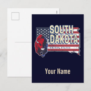 Cartes Pour Fêtes Annuelles South Dakota États-Unis Retro State Map Vintage
