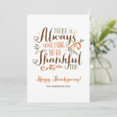 Cartes Pour Fêtes Annuelles Soyez Gentil Bon thanksgiving Whimsical (Debout devant)