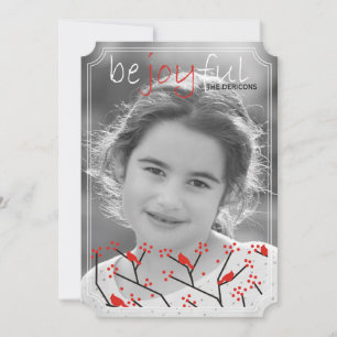 Cartes Pour Fêtes Annuelles "Soyez joyeux" cardinaux et baies photo de Noël
