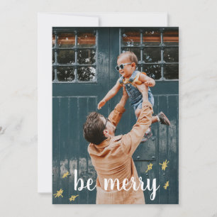 Cartes Pour Fêtes Annuelles Soyez Joyeux Deux Étoiles Dorées Photo Famille