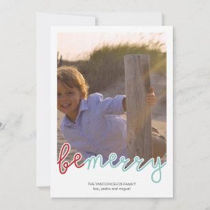 Cartes Pour Fêtes Annuelles Soyez Joyeux Photo Noël voeux Rouge Bleu