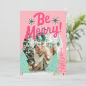 Cartes Pour Fêtes Annuelles Soyez Joyeux Pink Scribble Tree photo Arborée (Debout devant)