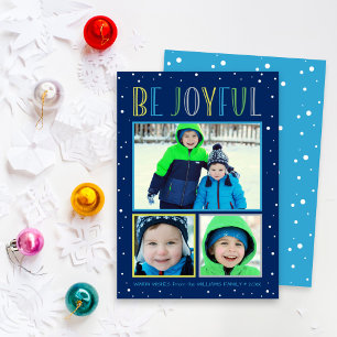 Cartes Pour Fêtes Annuelles Soyez Joyful Modern Navy Blue Photo Collage