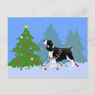 Cartes Pour Fêtes Annuelles Spaniel Springer noir décorant arbre de Noël