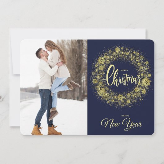 Cartes Pour Fêtes Annuelles Sparkake Gold Snowflake Deux Photo Bleu (Devant)