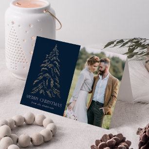 Cartes Pour Fêtes Annuelles Sparking Winter Pine Navy Joyeux Noël 2 Photo