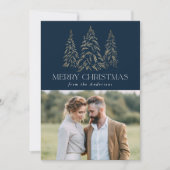 Cartes Pour Fêtes Annuelles Sparking Winter Pine Navy Joyeux Noël 2 Photo (Devant)