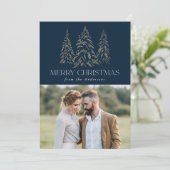 Cartes Pour Fêtes Annuelles Sparking Winter Pine Navy Joyeux Noël 2 Photo (Debout devant)