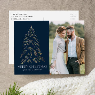 Cartes Pour Fêtes Annuelles Sparking Winter Pine Navy Joyeux Noël Photo