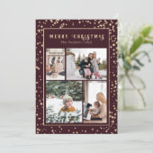 Cartes Pour Fêtes Annuelles Sparkle de Noël Bourgogne Classique Multi Photo (Debout devant)