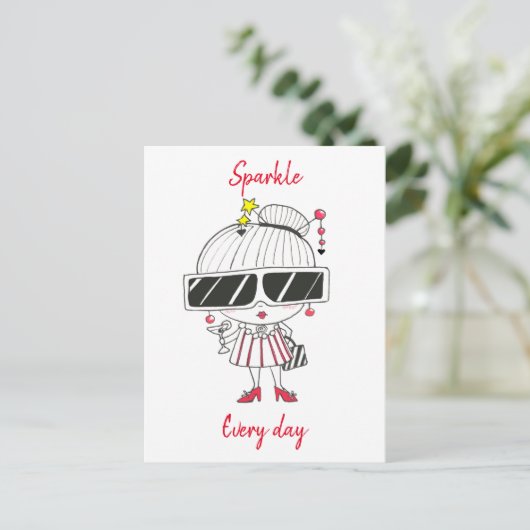Cartes Pour Fêtes Annuelles Sparkle Every Day // Cool Chick Drawing (Debout devant)