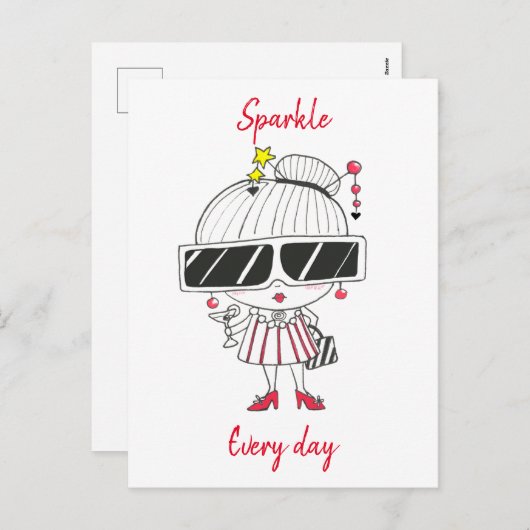 Cartes Pour Fêtes Annuelles Sparkle Every Day // Cool Chick Drawing (Devant / Derrière)
