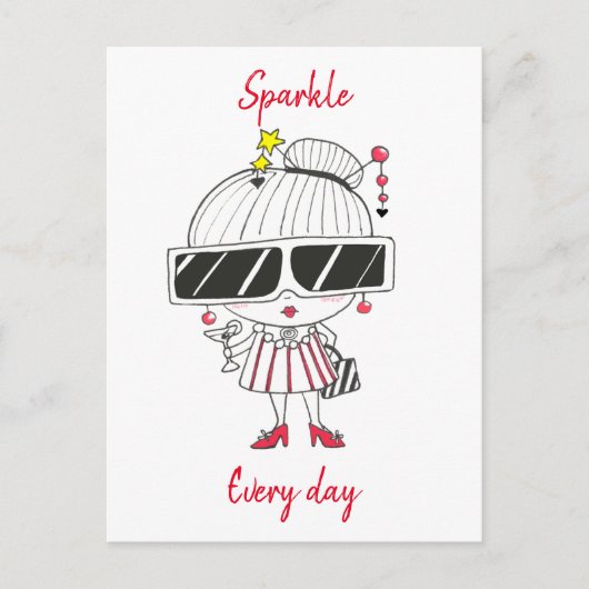 Cartes Pour Fêtes Annuelles Sparkle Every Day // Cool Chick Drawing (Devant)