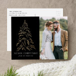 Cartes Pour Fêtes Annuelles Sparkling Winter Pine Black Merry Christmas<br><div class="desc">Modern & elegant holiday postcard featuring your photo complimented by a snowy faux gold foil pine tree with a black background (or color of your choice). "Merry Christmas" is displayed in a white, modern f font with your name or custom text below. The photo holiday postcard reverses to display your...</div>