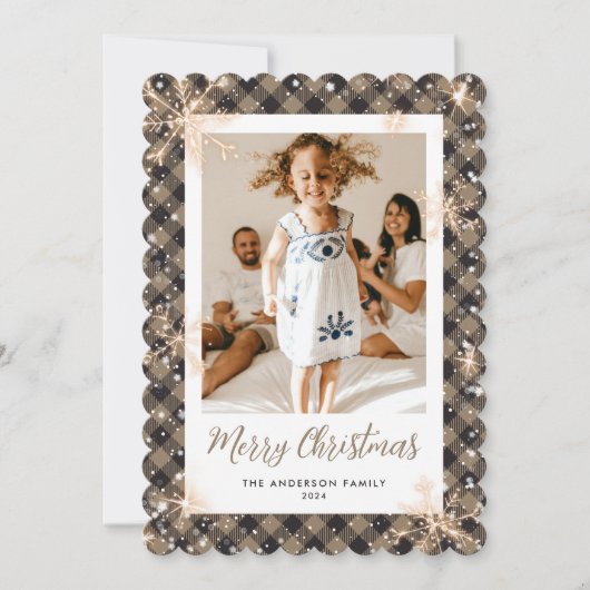 Cartes Pour Fêtes Annuelles Sparkt Snowflakes Plaid Photo Joyeux Noël (Devant)