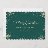 Cartes Pour Fêtes Annuelles Sparkt Snowflakes Vert et Or (Devant)