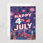 Cartes Pour Fêtes Annuelles Spectaculaire 4 juillet Feu d'artifice (Devant / Derrière)