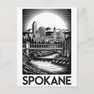 Cartes Pour Fêtes Annuelles Spokane Washington Skyline Noir et Blanc Gravure s
