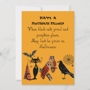 Cartes Pour Fêtes Annuelles Spooktacular Halloween Poème Chat Chouette Noire C