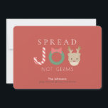 Cartes Pour Fêtes Annuelles Spread JOY Reindeer Mask Red Christmas<br><div class="desc">This cute and funny "spread joy not germs" christmas/holiday card features a word " joy " with a candy cane, greenery wreath with ribbon, and red-nosed reindeer with mask on red background. The reverse side features red and yellow green candy cane diagnol stripes. Personalize it for your needs. You can...</div>
