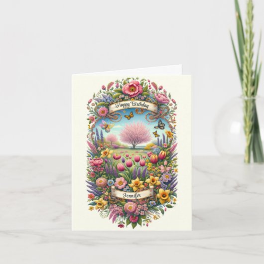 Cartes Pour Fêtes Annuelles Spring Birthday Card for Her Ajouter Nom Salutatio (Devant)
