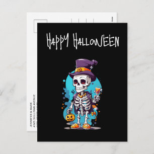 Cartes Pour Fêtes Annuelles Squelette cool dans un Halloween de chapeau haut d