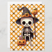 Cartes Pour Fêtes Annuelles Squelette d'Halloween blanc mignon (Devant / Derrière)