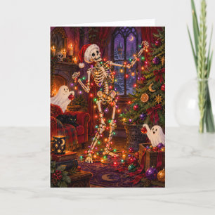 Cartes Pour Fêtes Annuelles Squelette drôle enveloppé dans Creepmas de lumière
