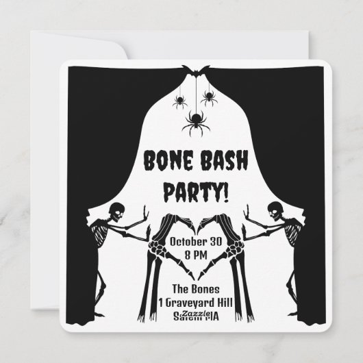 Cartes Pour Fêtes Annuelles Squelette en colère Bone Bash Party Halloween Invi (Dos)