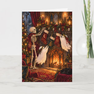 Cartes Pour Fêtes Annuelles Squelette et fantômes mignons suspendant des chaus