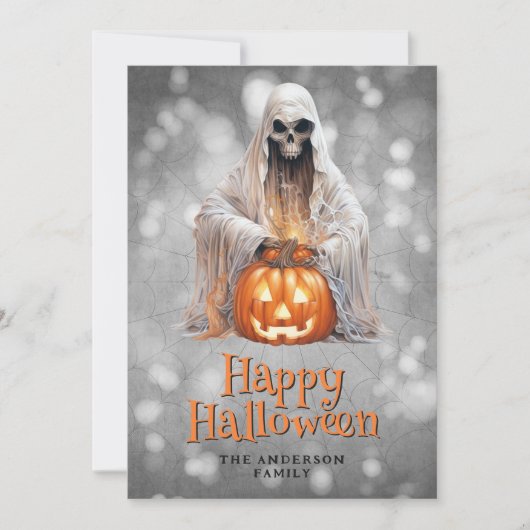 Cartes Pour Fêtes Annuelles Squelette Ghost Jack OHappy Halloween (Devant)