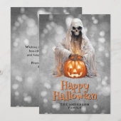 Cartes Pour Fêtes Annuelles Squelette Ghost Jack OHappy Halloween (Devant / Derrière)