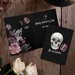 Cartes Pour Fêtes Annuelles Squelette noir gothique Scull Rose Saint Valentin